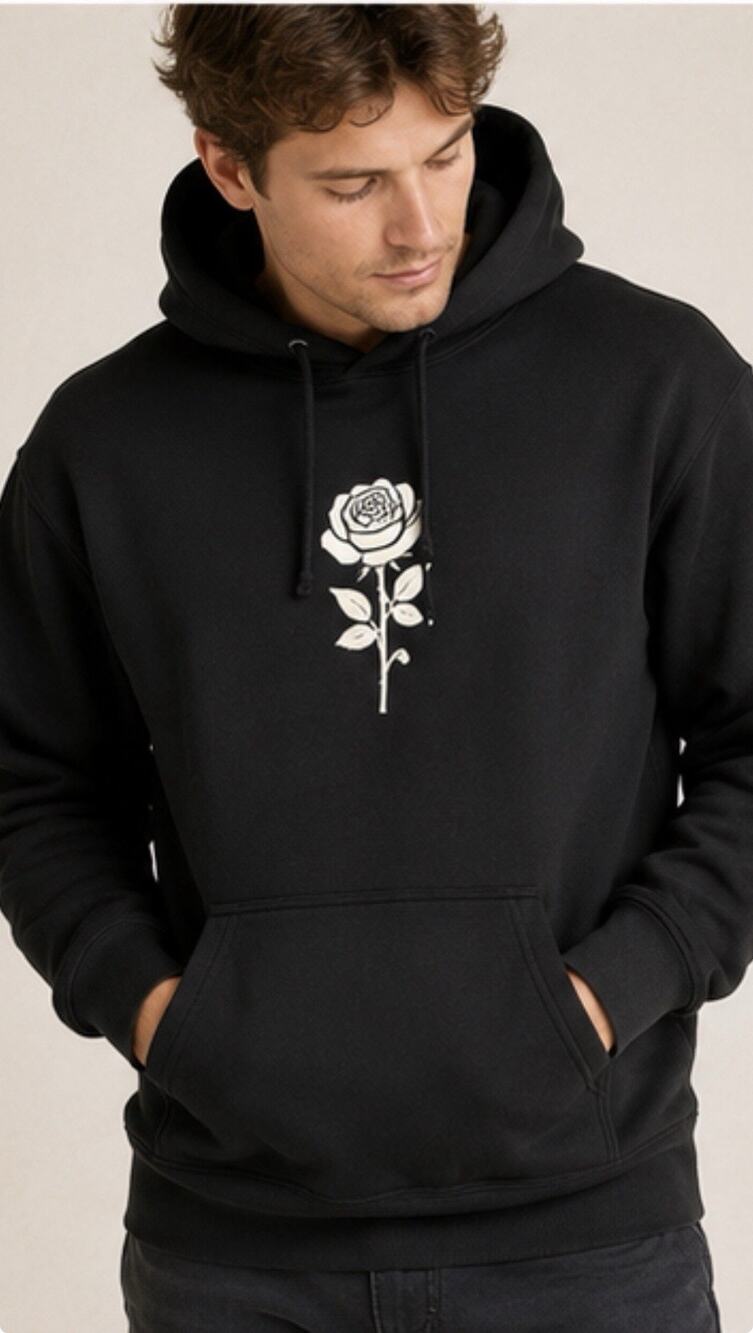 Elevation Worship Rose Graphic Hoodie Black Pullover Sweatshirt Mens Large